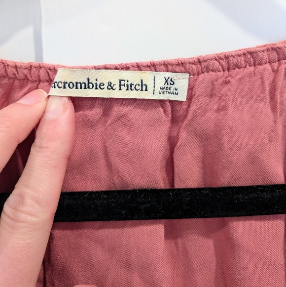 Abercrombie & Fitch Mauve Rose Tie-Front Puff Sleeve Blouse Linen Blend | Xsmall - Picture 3 of 4